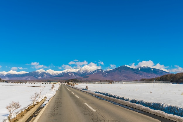 Camino a la montaña en invierno (Japón)