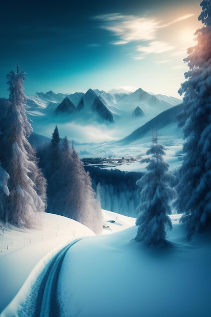 Foto gratuita un camino nevado en las montañas