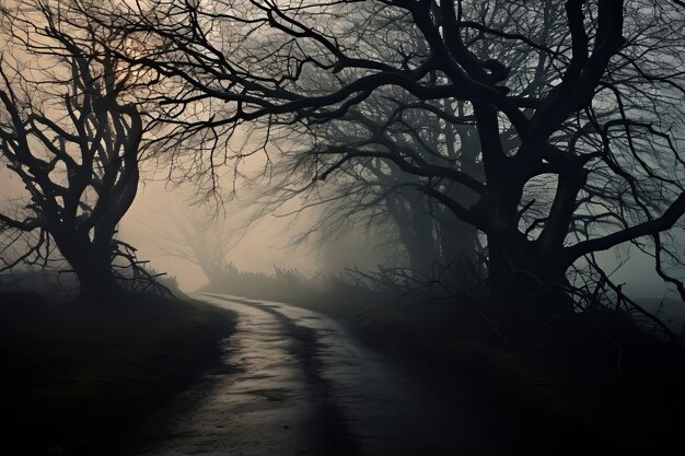 Camino vacío en atmósfera oscura