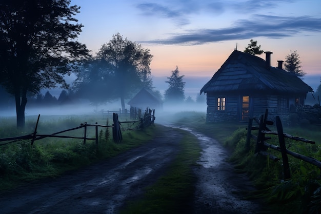 Camino vacío en atmósfera oscura