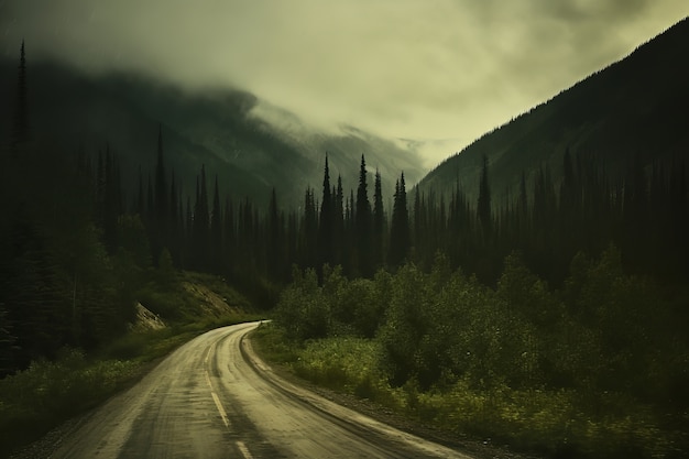 Camino vacío en atmósfera oscura