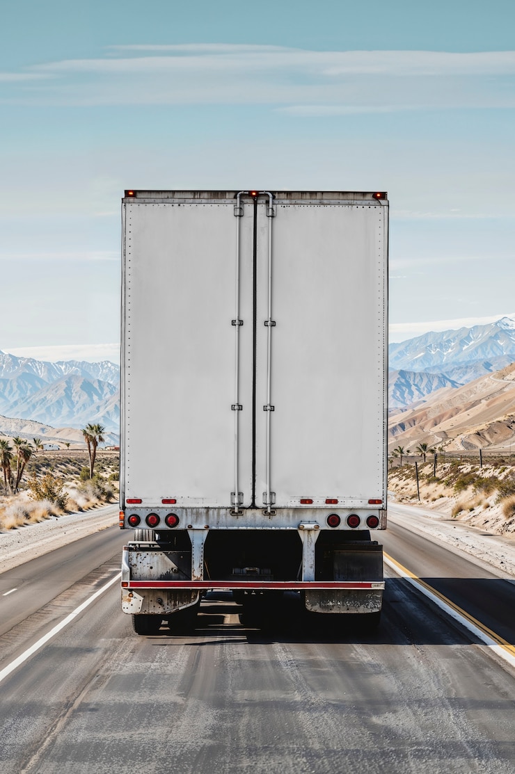 Foto gratuito camión de carga en blanco en la carretera