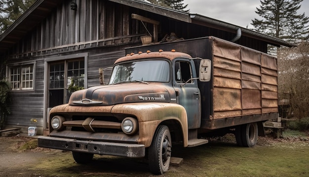 Foto gratuita camioneta antigua que entrega madera en una escena rural generada por ia