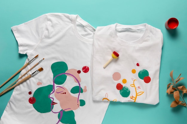 Foto gratuita camiseta blanca con diseño diy pintada de colores