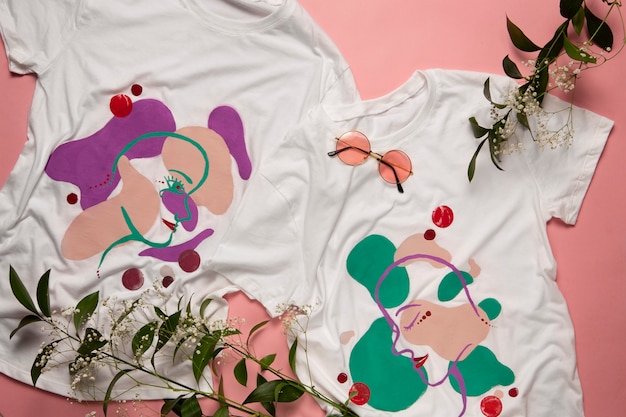 Foto gratuita camiseta blanca lisa pintada con diseño de colores