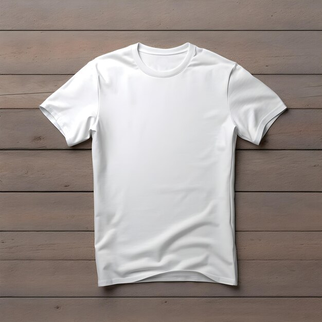 camiseta blanca sobre fondo de textura de madera