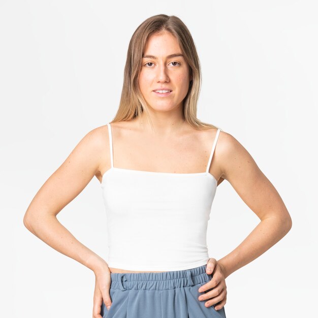 Camiseta sin mangas con tirantes finos blanca ropa de verano para mujer