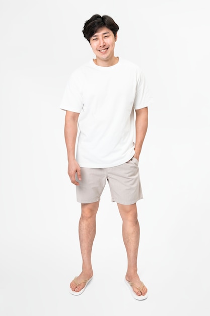 Camiseta y pantalones cortos blancos para hombre, ropa básica de cuerpo entero.