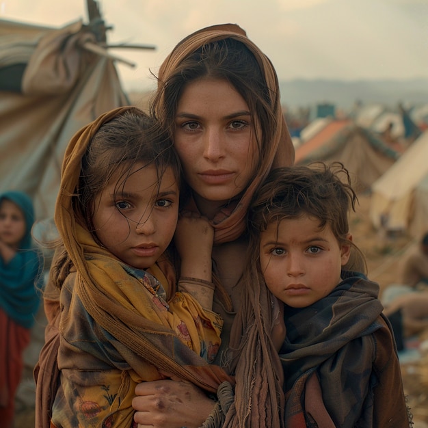 Foto gratuita campamento de refugiados fotorrealista