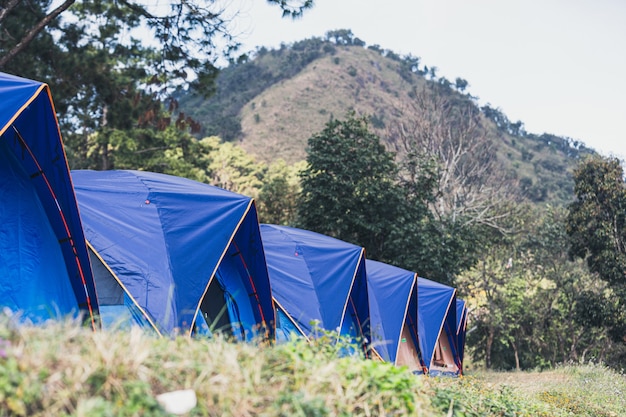 Camping en la naturaleza en temporada de invierno.