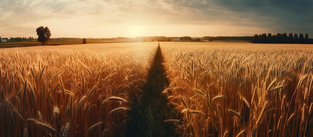 Campo de trigo dorado al atardecer Imagen generada por IA