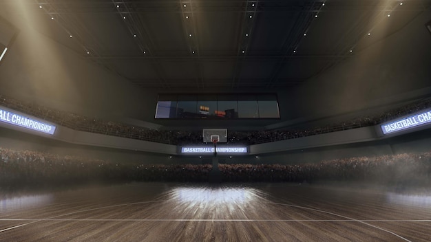 Cancha de baloncesto con gente fan Sport arena Render 3D Ilustración