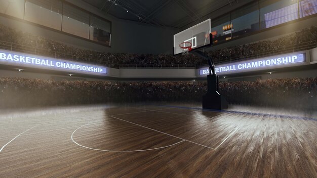 Cancha de baloncesto con gente fan Sport arena Render 3D Ilustración