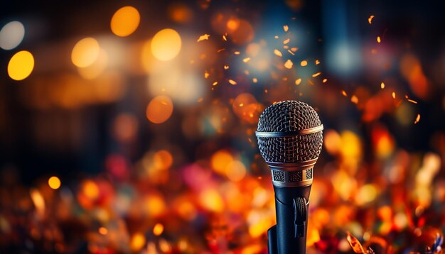 Foto gratuita el cantante destacado en el escenario el micrófono brillando cautivando a la audiencia generado por la inteligencia artificial