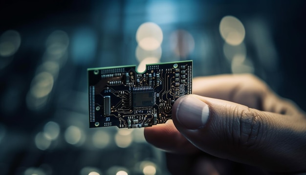 Capacitor de chip de computadora complejo de explotación humana futurista generado por IA