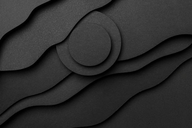 Capas onduladas de papel negro y círculos en el fondo