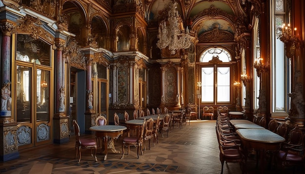 Foto gratuita capilla ornamentada con altar iluminado y candelabro generado por ia