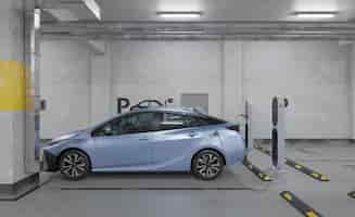 Foto gratuita carga de coche eléctrico 3d en el estacionamiento