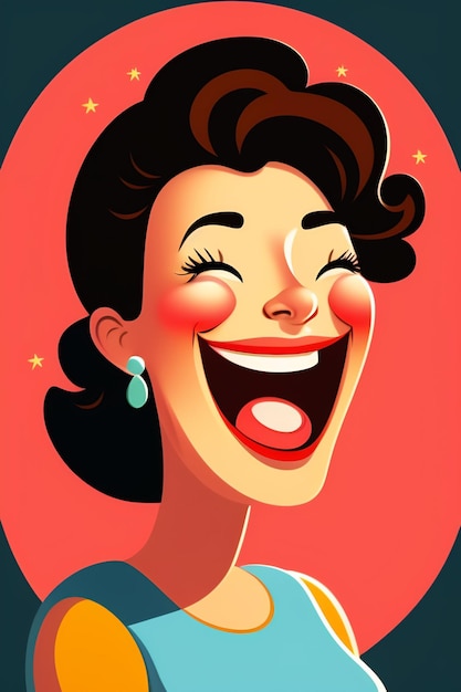 Foto gratuita una caricatura de una mujer con una gran sonrisa que dice feliz