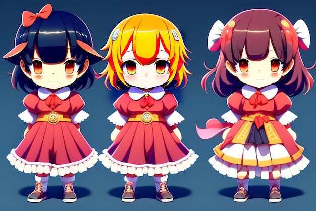 Foto gratuita una caricatura de tres chicas anime con cabello amarillo y cabello rojo.