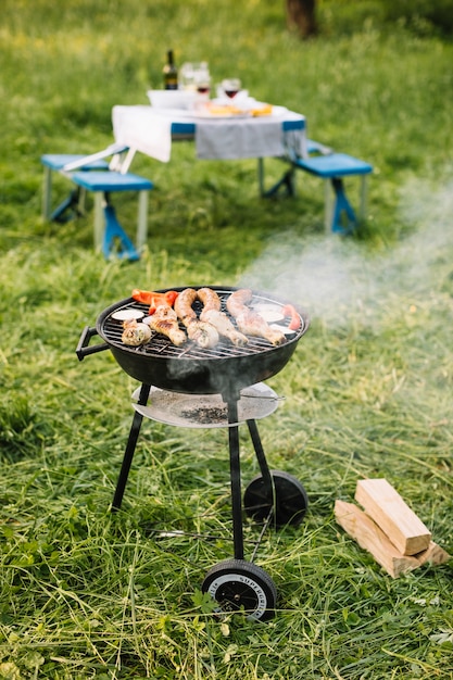 Foto gratuita carne en barbacoa en la naturaleza