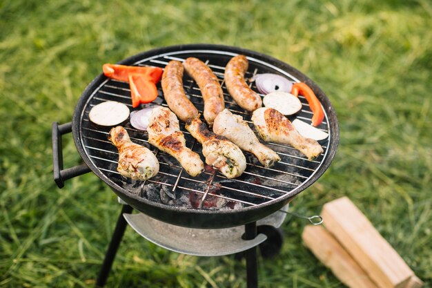 Carne en barbacoa en la naturaleza