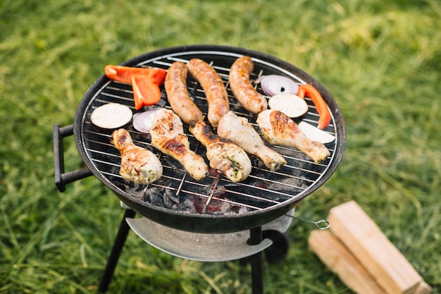 Carne en barbacoa en la naturaleza