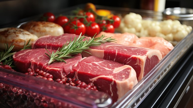 Foto gratuita carne expuesta en un refrigerador