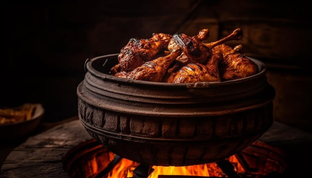 Carne fresca a la parrilla en brocheta para picnic de verano generada por IA