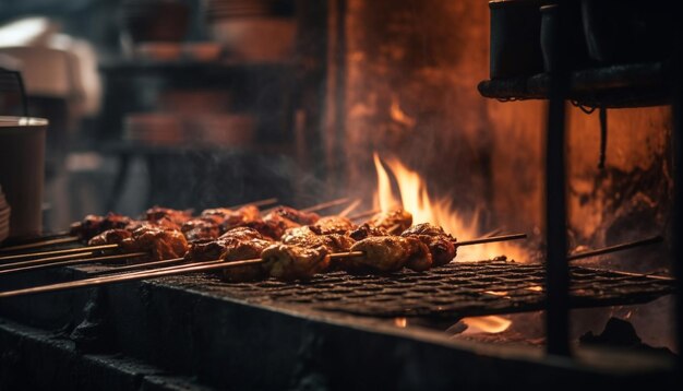 Carne a la parrilla en brocheta una comida gourmet generada por IA