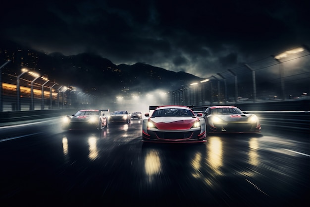 Carreras de automóviles en competición deportiva.