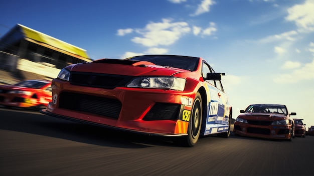 Carreras de automóviles en competición deportiva.