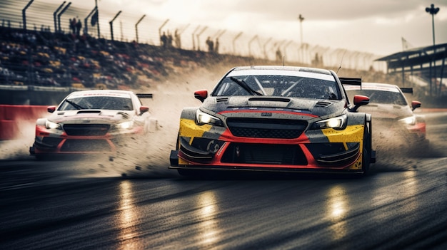 Carreras de automóviles en competición deportiva.