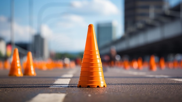 Foto gratuita carretera con un cono de tráfico para la seguridad