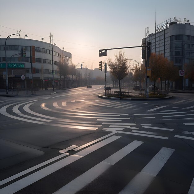 Carretera con cruce peatonal en la ciudad al amanecer Moscú Rusia