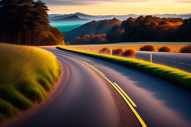 Foto gratuita una carretera con una línea amarilla que dice autopista.