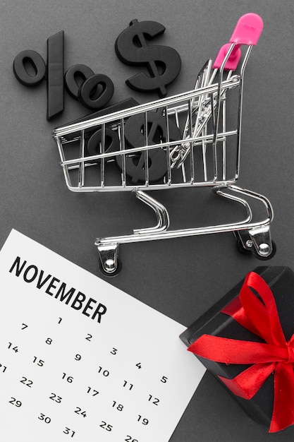 Foto gratuita carrito de compras con rebajas cyber monday