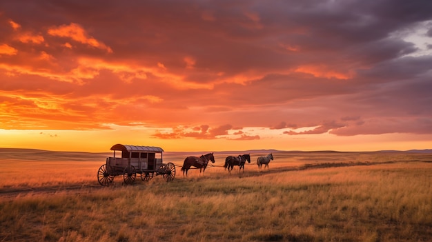 Foto gratuita carruaje del viejo oeste con caballos