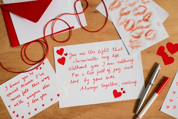 Carta de amor con una colección de papelería romántica