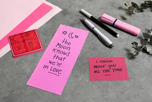 Foto gratuita carta de amor con una colección de papelería romántica
