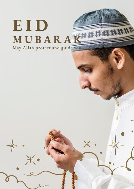 Cartel de Eid Mubarak con saludo.