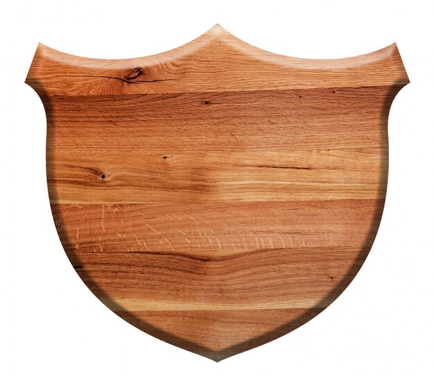 Cartel de madera con el símbolo de escudo
