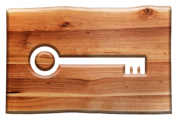 Cartel de madera con el símbolo de una llave