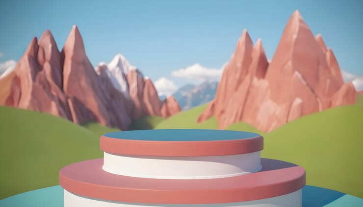 Photo Gratis cartoon mountain landscape with a podium