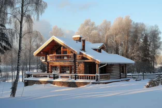 Foto gratuita casa de madera fotorrealista con estructura de madera