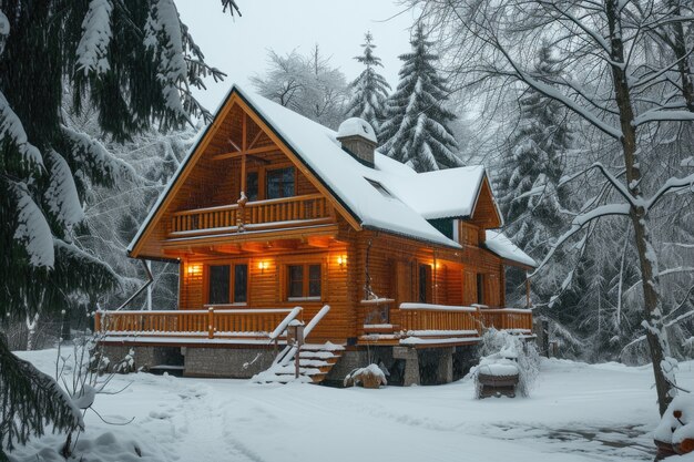 Casa de madera fotorrealista con estructura de madera