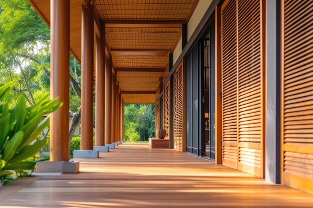 Casa de madera fotorrealista con estructura de madera