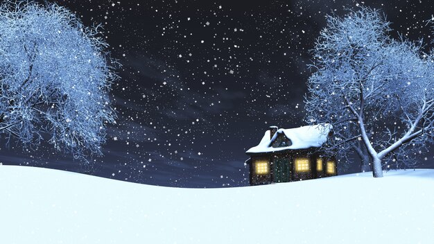 Casa de madera en la nieve