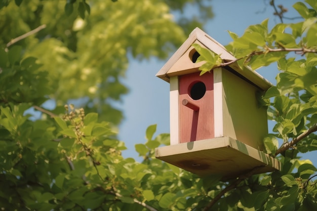 Foto gratuita casa de pájaros coloridos al aire libre