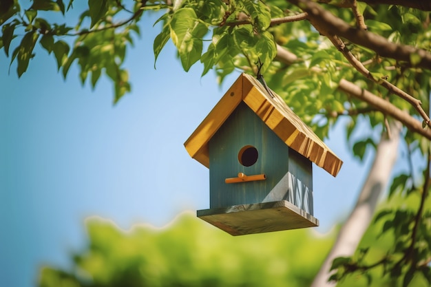 Casa de pájaros coloridos al aire libre